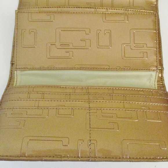 Guess Women's Tri-Fold Checkbook Wallet, Logo World SLG, Gold, G w/Rhinestones - Picture 7 of 12